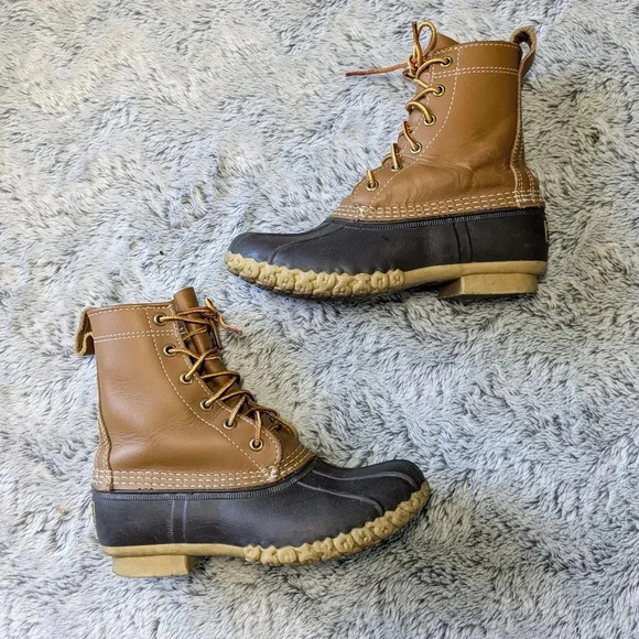 LL Bean Duck Boots 8" Brown Size 6 B M Unlined Winter Waterproof Water Snow - Picture 2 of 12